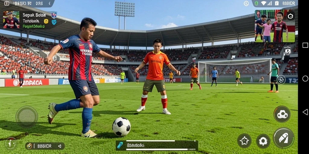 Tampilan gameplay menarik dari 888IDR dengan aksi sepak bola nyata.