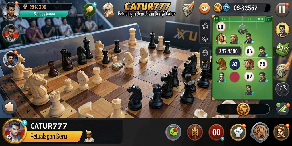 Tampilan gameplay menegangkan dalam CATUR777 dengan berbagai karakter dan tantangan.