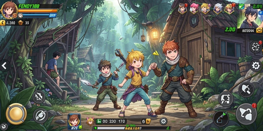 Tangkapan layar gameplay FENDY188 menampilkan karakter anime yang dinamis.