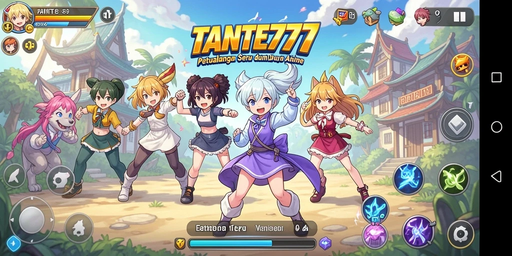 Tampilan utama gameplay TANTE777 menampilkan aksi seru karakter Anime.