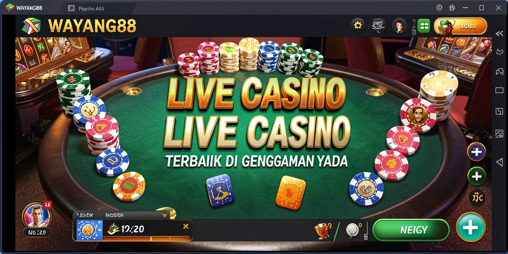 Screenshot permainan Live Casino dengan dealer nyata dan antarmuka menarik.
